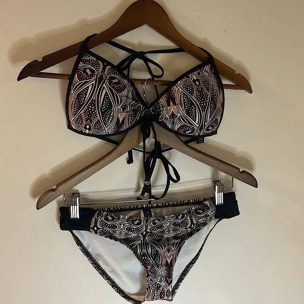 Guess Black and White Bikini Halter Style with Side Ties